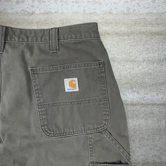 Vintage 90s Carhartt Carpenter Pants 38x28 Baggy Fit Dark Green Canvas Painters - Picture 3 of 5